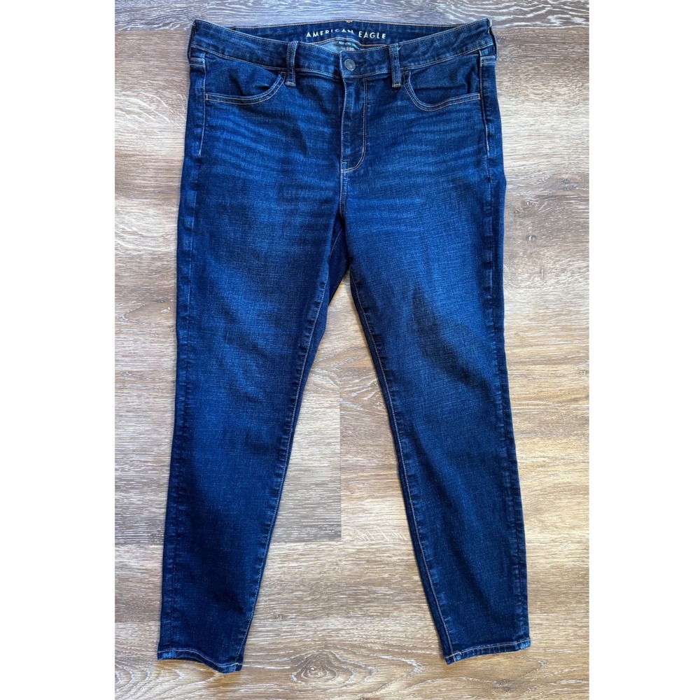 American Eagle Next Level Stretch Skinny Jeans Dark Wash Indigo Womens 14 Short